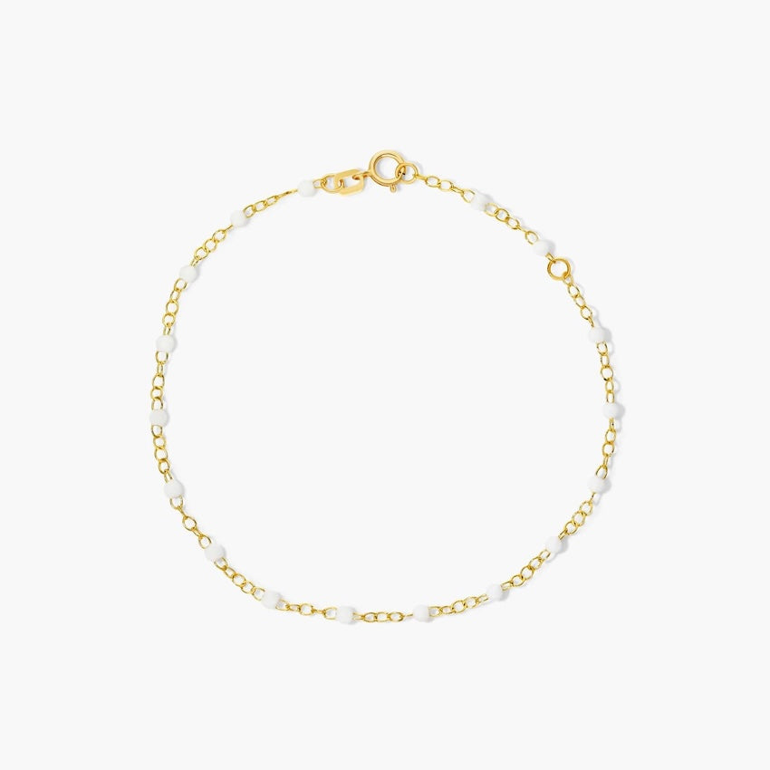 14K Gold Adjustable White Beaded Chain Bracelet