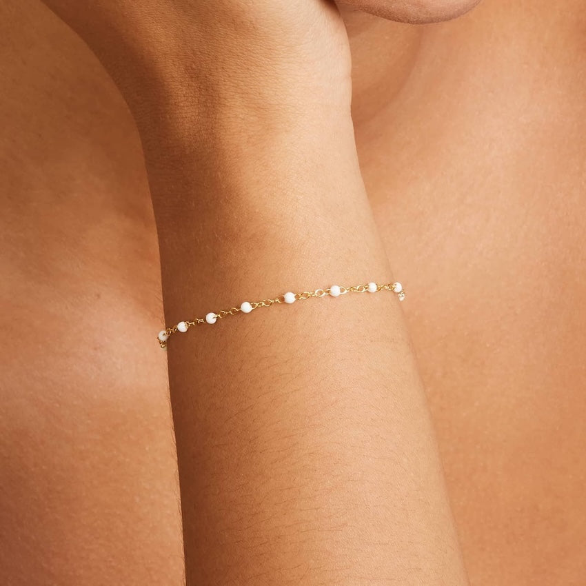 14K Gold Adjustable White Beaded Chain Bracelet