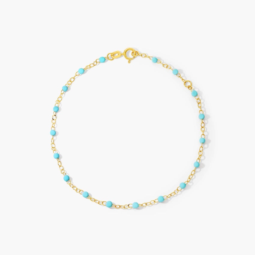 14K Gold Adjustable Turquoise Beaded Chain Bracelet