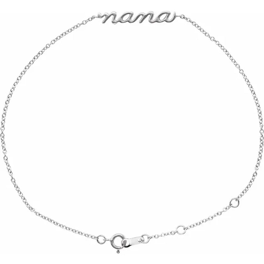 14K White Gold Lowercase Script Nana Bracelet