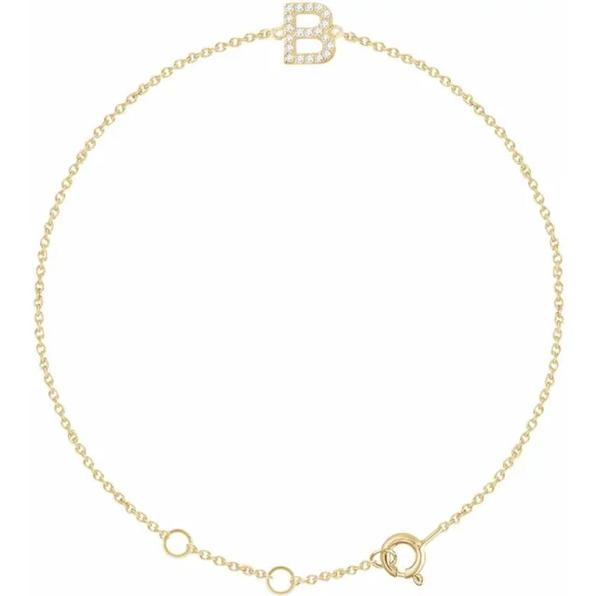 14K Yellow Gold 1/10 CTW Natural Diamond Initial Bracelet