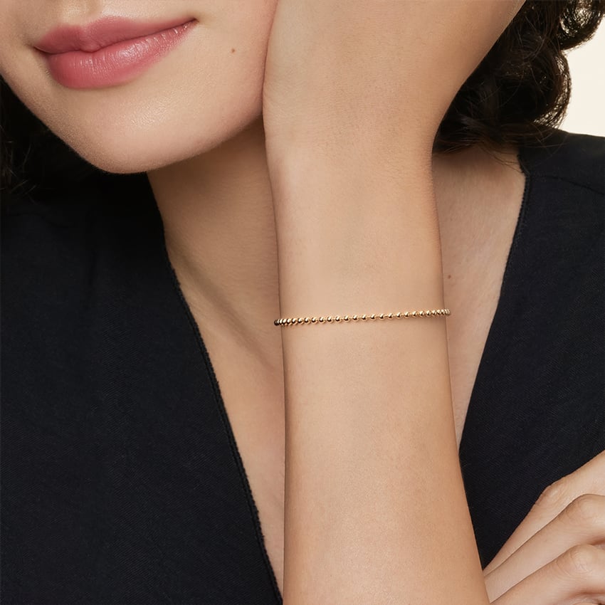 14K Gold Hollow Beaded Chain Bracelet