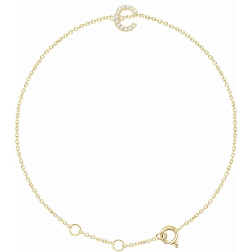14K Yellow Gold 1/10 CTW Natural Diamond Initial Bracelet