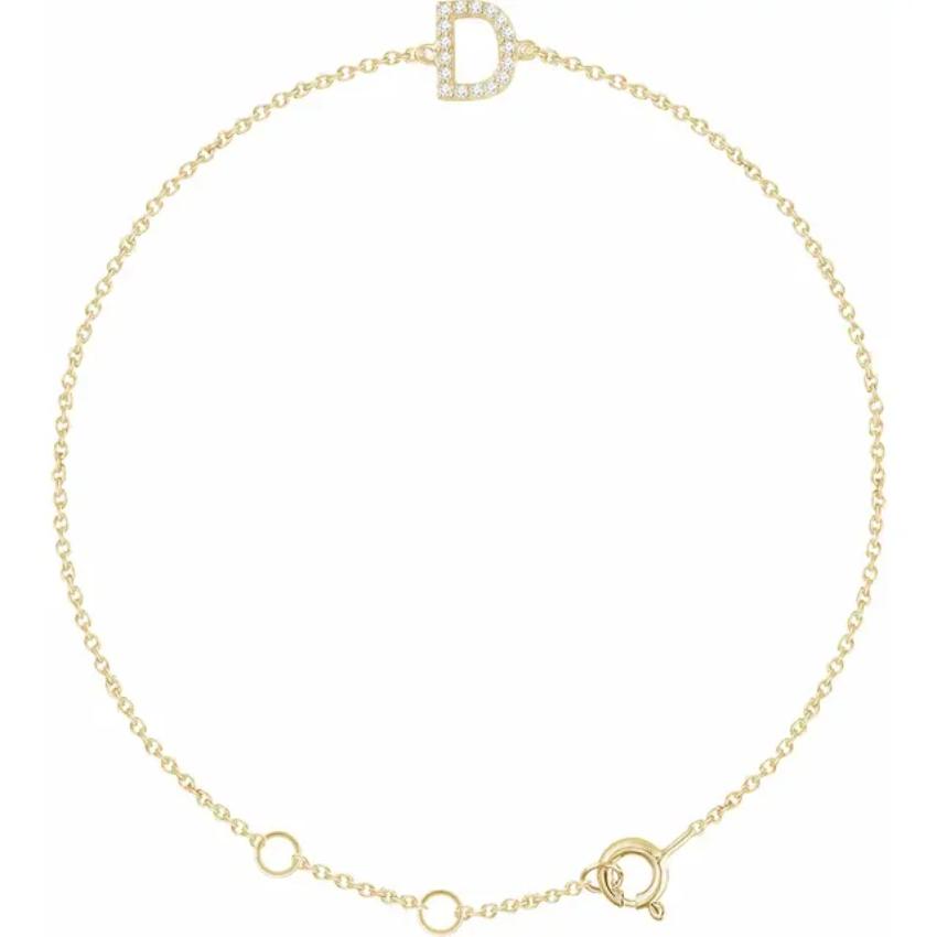14K Yellow Gold 1/10 CTW Natural Diamond Initial Bracelet