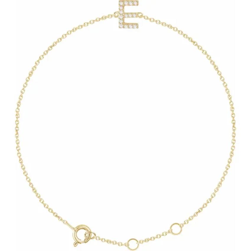 14K Yellow Gold 1/10 CTW Natural Diamond Initial Bracelet