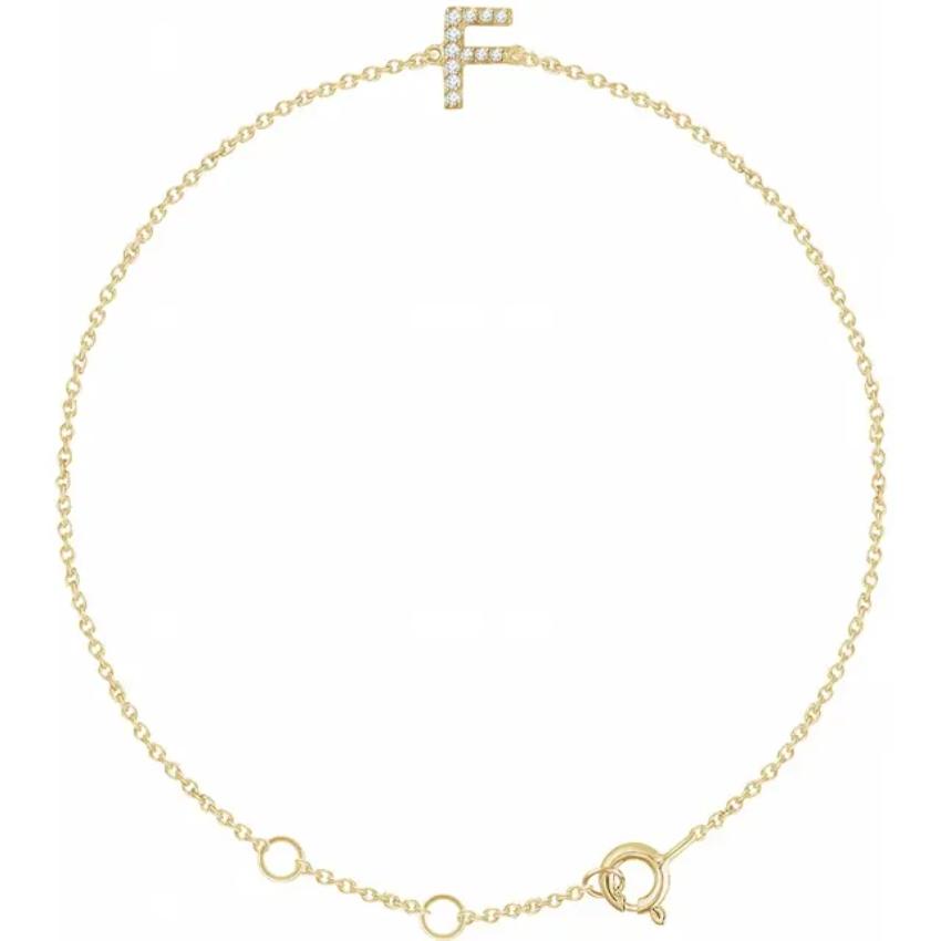14K Yellow Gold 1/10 CTW Natural Diamond Initial Bracelet