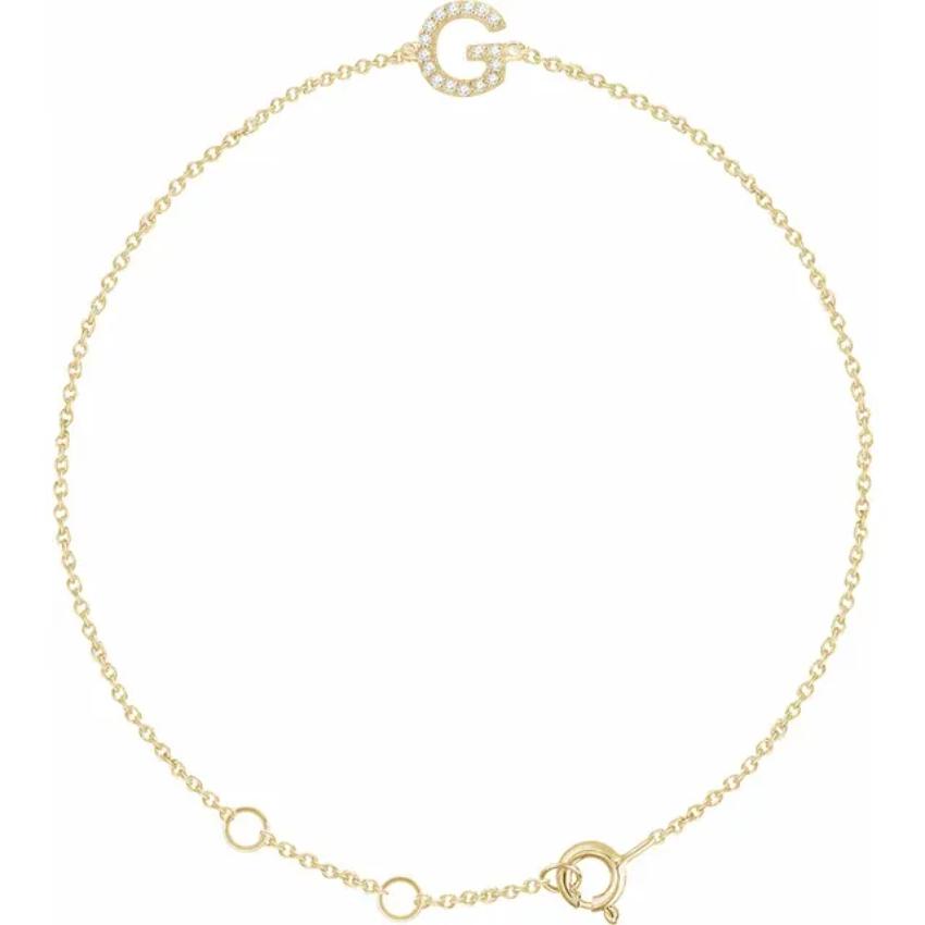 14K Yellow Gold 1/10 CTW Natural Diamond Initial Bracelet