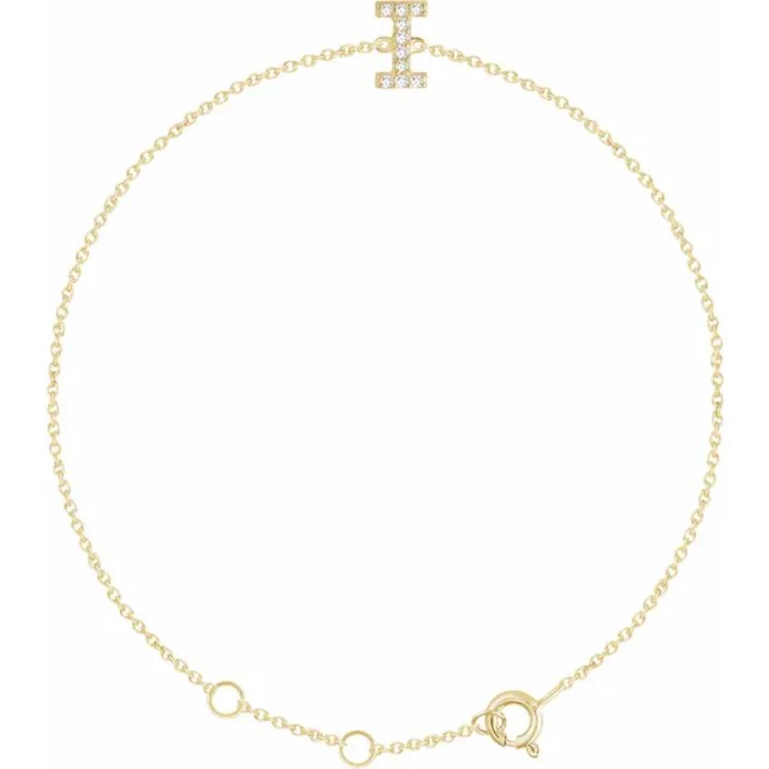 14K Yellow Gold 1/10 CTW Natural Diamond Initial Bracelet