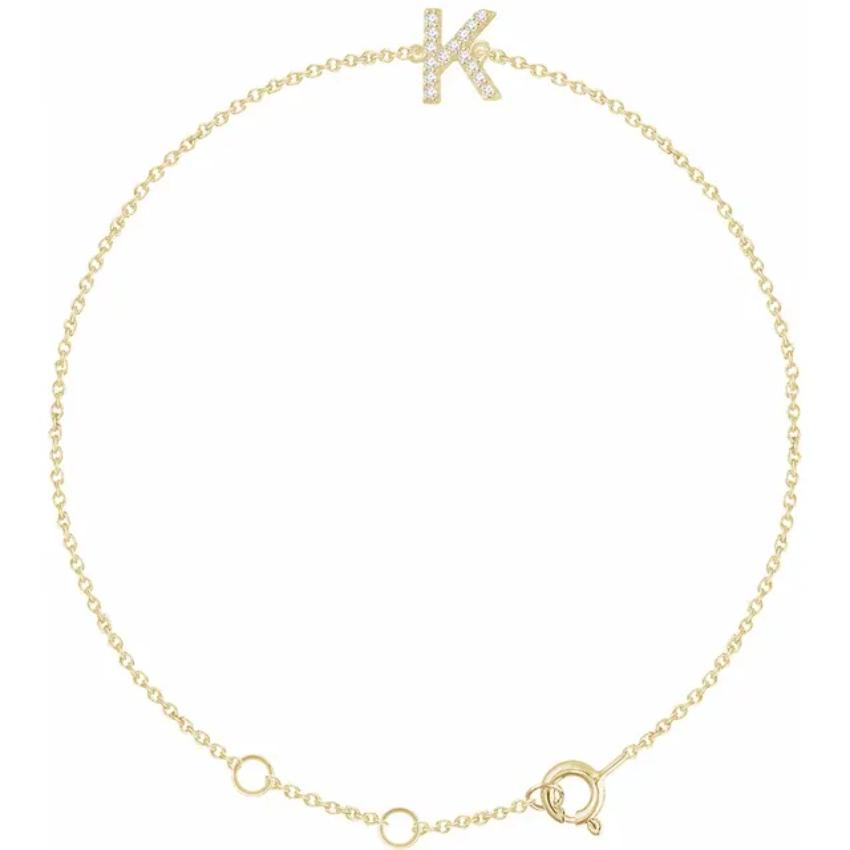 14K Yellow Gold 1/10 CTW Natural Diamond Initial Bracelet