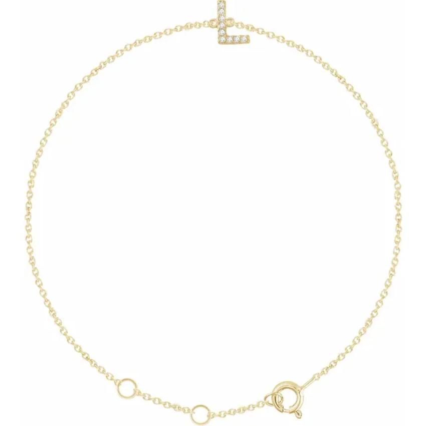 14K Yellow Gold 1/10 CTW Natural Diamond Initial Bracelet