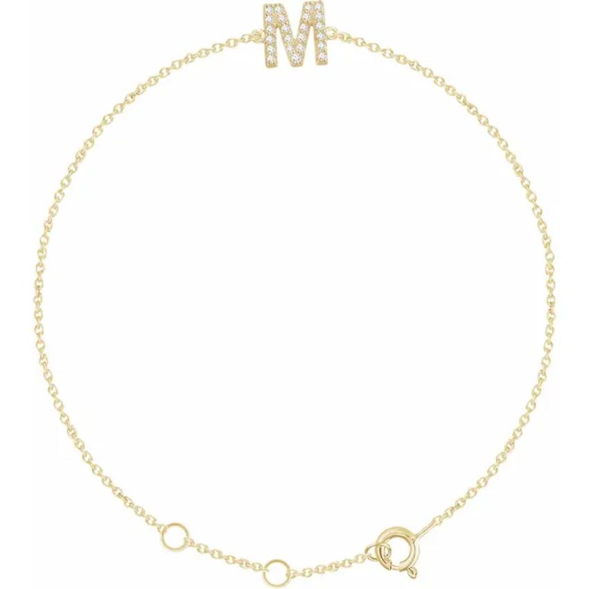 14K Yellow Gold 1/10 CTW Natural Diamond Initial Bracelet