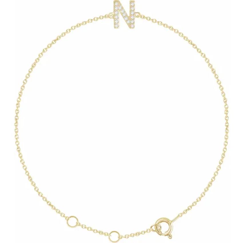 14K Yellow Gold 1/10 CTW Natural Diamond Initial Bracelet