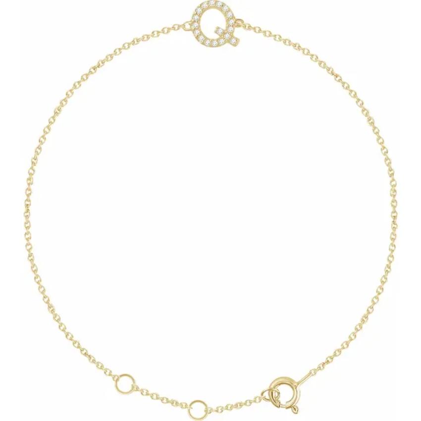 14K Yellow Gold 1/10 CTW Natural Diamond Initial Bracelet