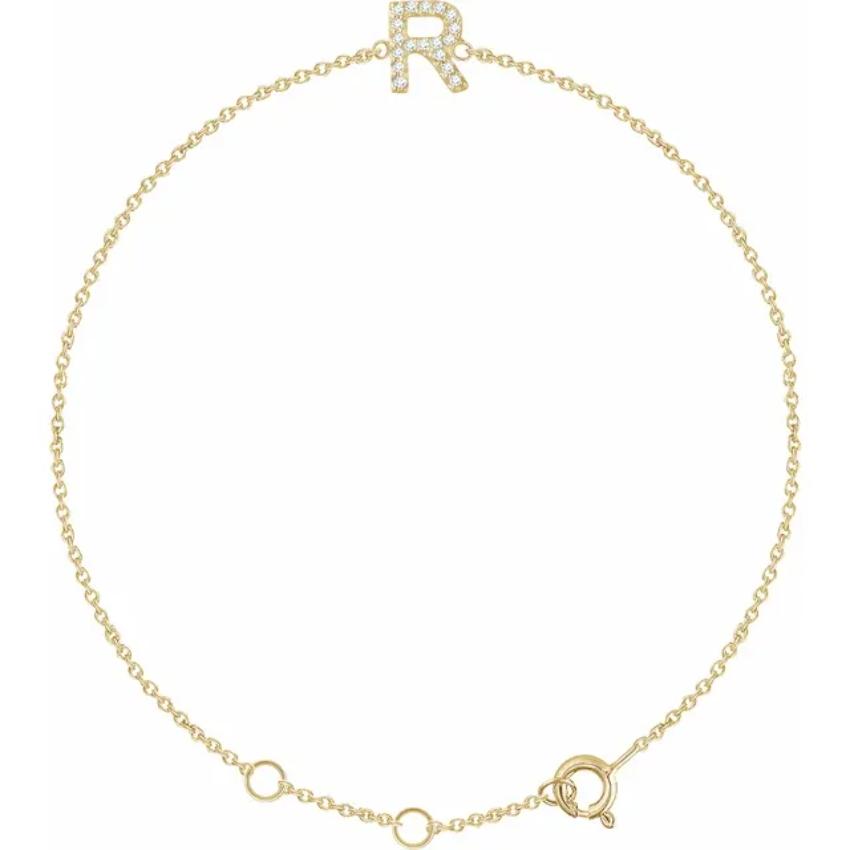 14K Yellow Gold 1/10 CTW Natural Diamond Initial Bracelet
