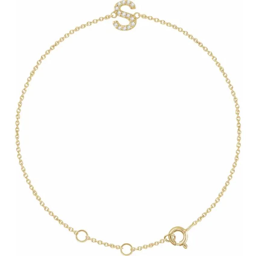 14K Yellow Gold 1/10 CTW Natural Diamond Initial Bracelet