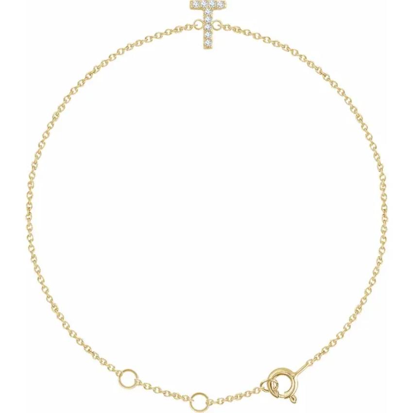 14K Yellow Gold 1/10 CTW Natural Diamond Initial Bracelet