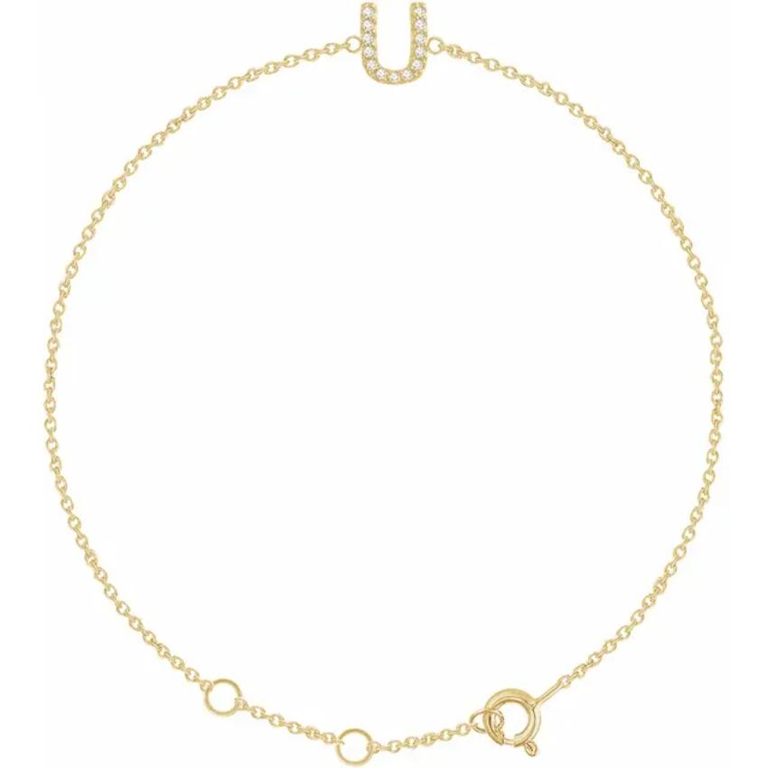 14K Yellow Gold 1/10 CTW Natural Diamond Initial Bracelet