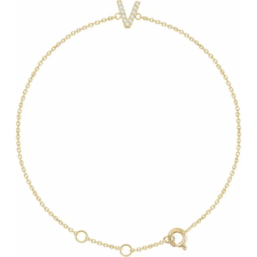 14K Yellow Gold 1/10 CTW Natural Diamond Initial Bracelet
