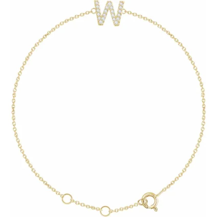 14K Yellow Gold 1/10 CTW Natural Diamond Initial Bracelet