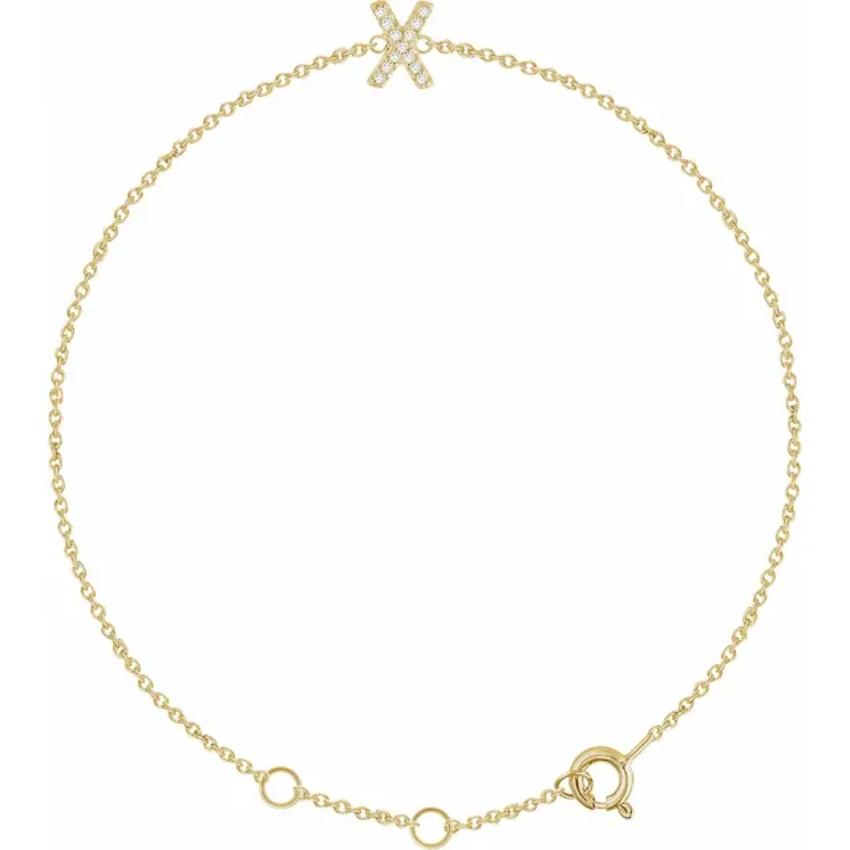 14K Yellow Gold 1/10 CTW Natural Diamond Initial Bracelet