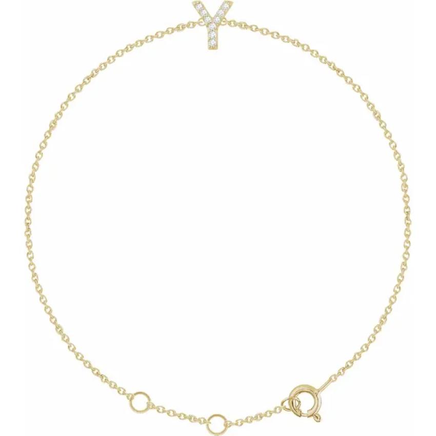 14K Yellow Gold 1/10 CTW Natural Diamond Initial Bracelet