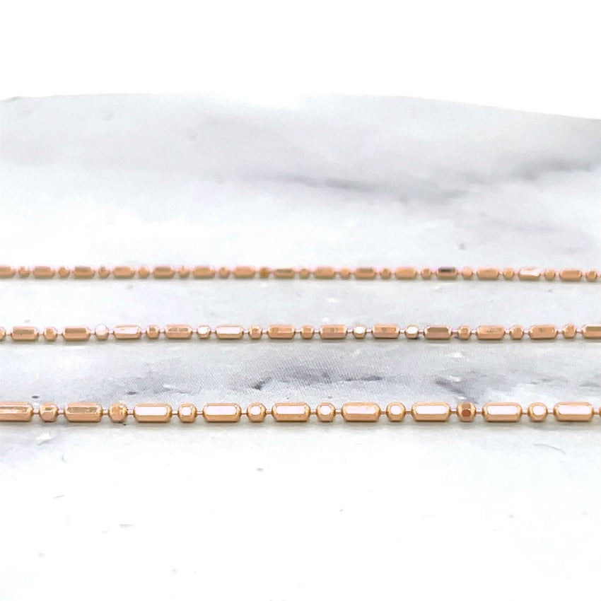 14K Rose Gold Hollow Diamond-Cut Beaded Chain Bracelet