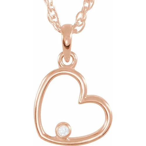 14K Rose Gold Single Diamond Open Heart Necklace