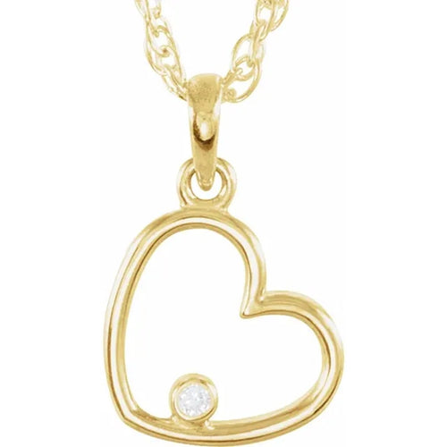 14K Yellow Gold Single Diamond Open Heart Necklace