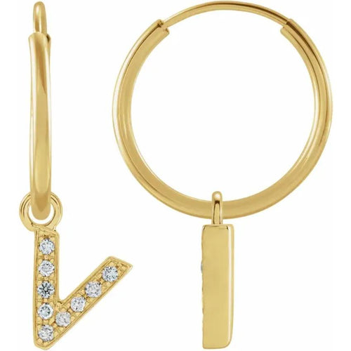 Yellow Gold Diaomond Hoop Earring