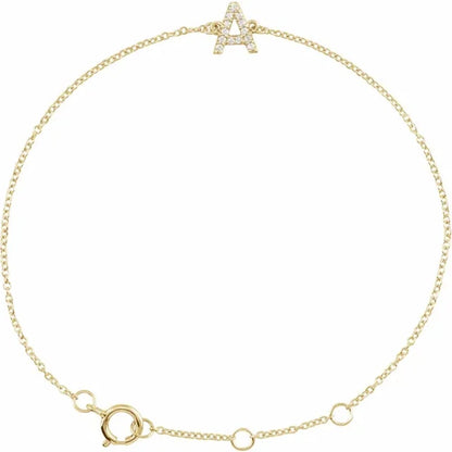 14K Yellow Gold 1/10 CTW Natural Diamond Initial Bracelet
