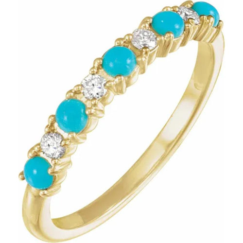 Yellow Gold Natural Turquoise & Round Diamond Ring