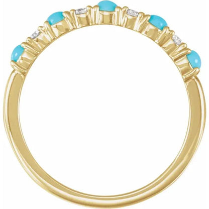 Yellow Gold Natural Turquoise & Round Diamond Ring