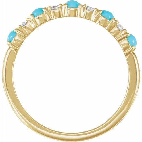 Yellow Gold Natural Turquoise & Round Diamond Ring