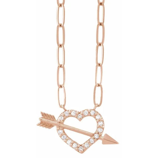 14K Rose Gold Diamond Heart & Arrow Necklace