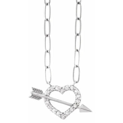 14K White Gold Diamond Heart & Arrow Necklace