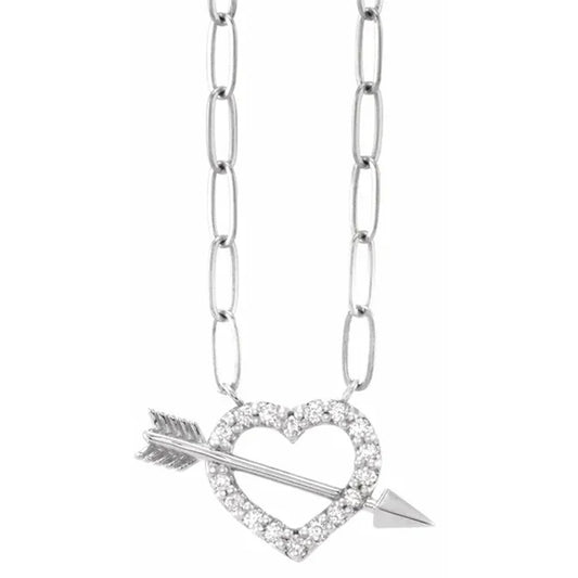 14K White Gold Diamond Heart & Arrow Necklace