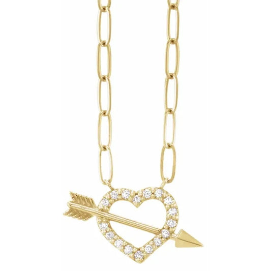 14K Yellow Gold Diamond Heart & Arrow Necklace