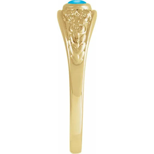 Yellow Gold Natural Turquoise Cabochon Floral Ring
