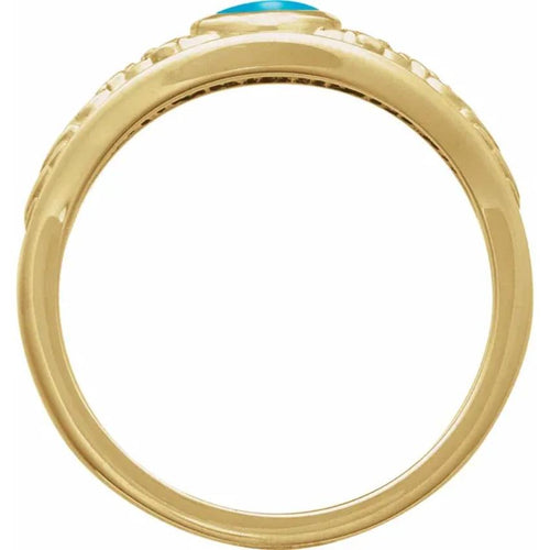 Yellow Gold Natural Turquoise Cabochon Floral Ring