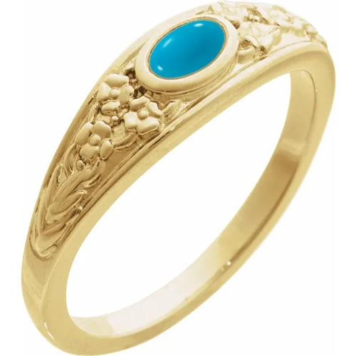 Yellow Gold Natural Turquoise Cabochon Floral Ring