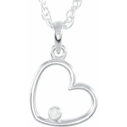 14K White Gold Single Diamond Open Heart Necklace