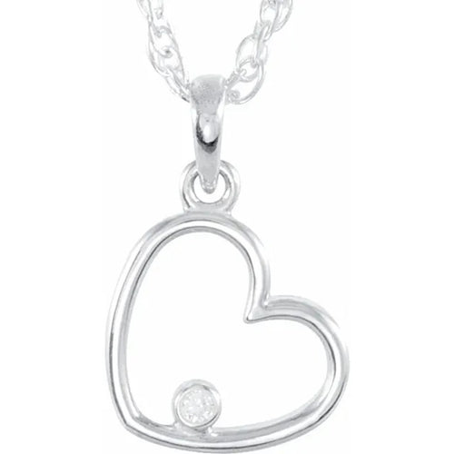 14K White Gold Single Diamond Open Heart Necklace
