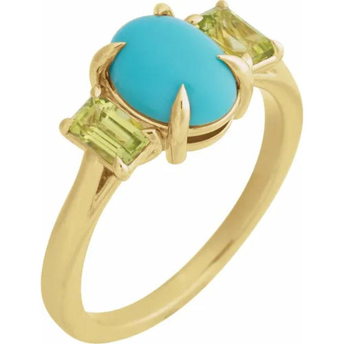 Natural Turquoise & Peridot Gold Ring