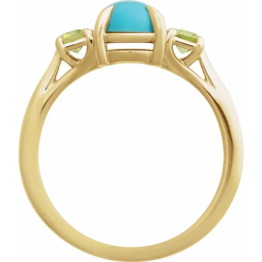 Natural Turquoise & Peridot Gold Ring
