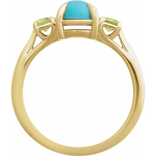 Natural Turquoise & Peridot Gold Ring