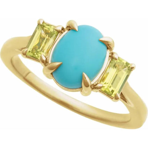 Natural Turquoise & Peridot Gold Ring