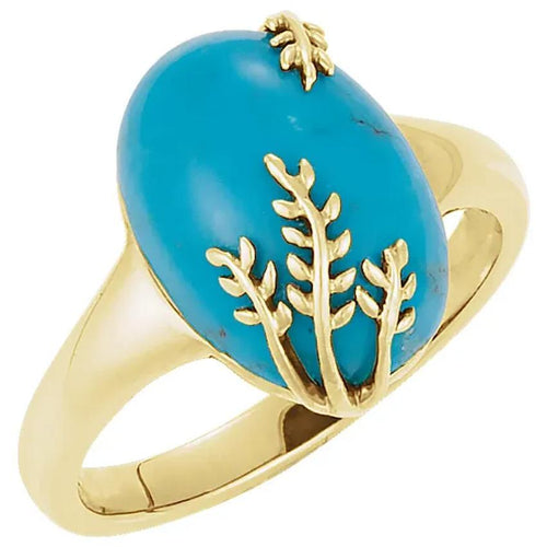 Chinese Natura Turquoise Leaf Design Gold Ring