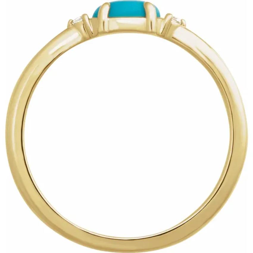 "Yellow Gold Natural Turquoise & Diamond Cabochon Ring "
