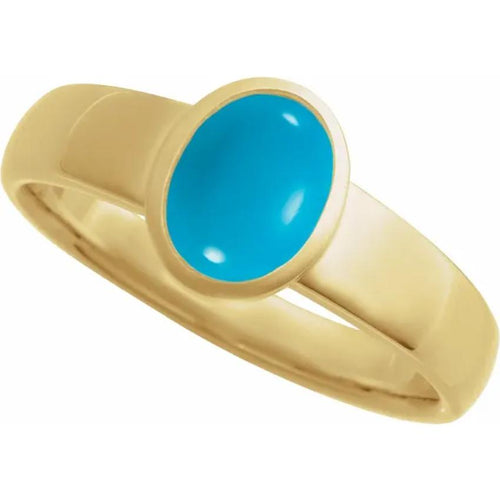 Yellow Gold Natural Turquoise Bezel Set Cabochon Ring