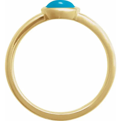 Yellow Gold Natural Turquoise Bezel Set Cabochon Ring